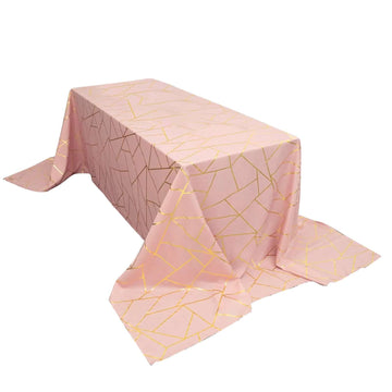 Polyester 90"x156" Rectangle Tablecloth Dusty Rose Seamless with Gold Foil Geometric Pattern - Wrinkle-Resistant Seamless Table Cover for Sophisticated Events