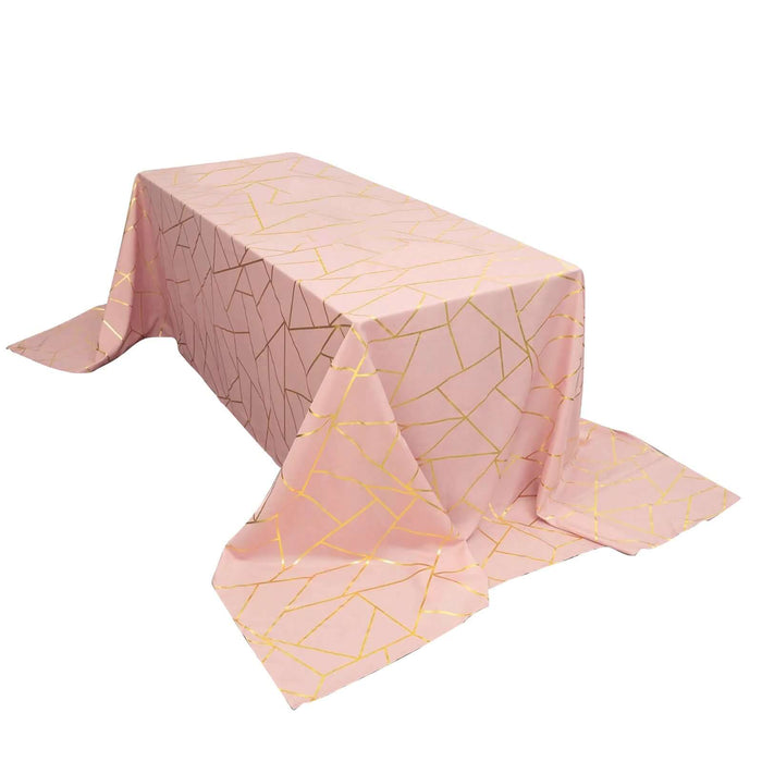 90inch x 156inch Dusty Rose Rectangle Polyester Tablecloth With Gold Foil Geometric Pattern