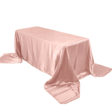 90"x156" Dusty Rose Seamless Satin Rectangular Tablecloth for 8 Foot Table With Floor-Length Drop