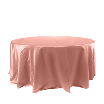 120" Dusty Rose Seamless Satin Round Tablecloth for 5 Foot Table With Floor-Length Drop