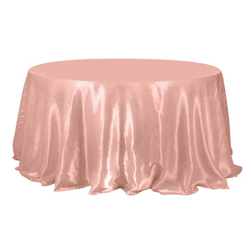 132" Dusty Rose Seamless Satin Round Tablecloth for 6 Foot Table With Floor-Length Drop