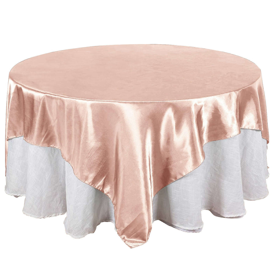 90" x 90" Dusty Rose Seamless Satin Square Tablecloth Overlay