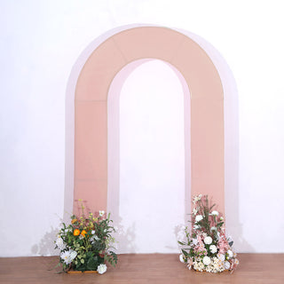 Elevate Your Event Decor with the 8ft Dusty Rose Spandex Fitted Arch Cover