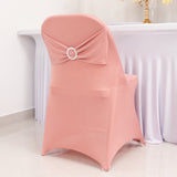 Dusty Rose Spandex Folding Chair Covers with Silver Rhinestone Buckled Sash Band