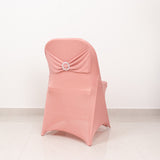 Dusty Rose Spandex Folding Chair Covers with Silver Rhinestone Buckled Sash Band