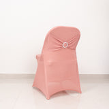 Dusty Rose Spandex Folding Chair Covers with Silver Rhinestone Buckled Sash Band