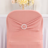 Dusty Rose Spandex Folding Chair Covers with Silver Rhinestone Buckled Sash Band