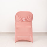 Dusty Rose Spandex Folding Chair Covers with Silver Rhinestone Buckled Sash Band