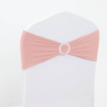 5 Pack | 5"x14" Dusty Rose Spandex Stretch Chair Sashes with Silver Diamond Ring Slide Buckle