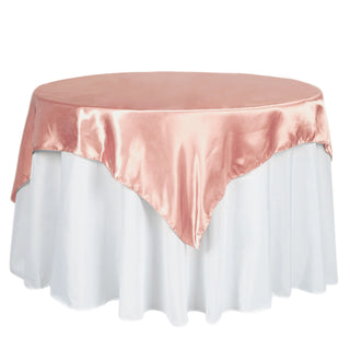 Add Elegance to Your Event with the 60"x60" Dusty Rose Square Smooth Satin Table Overlay