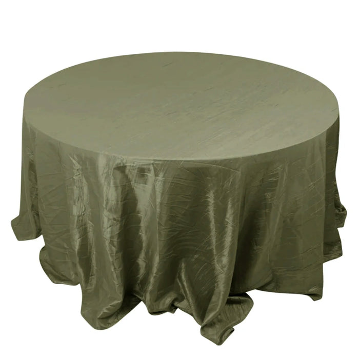Dusty Sage Green Accordion Crinkle Taffeta Round Tablecloth 132inch Seamless for 6 Foot Table