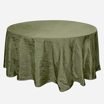 120" Dusty Sage Green Accordion Crinkle Taffeta Round Tablecloth Seamless for 5 Foot Table With Floor-Length Drop