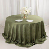 Dusty Sage Green Accordion Crinkle Taffeta Round Tablecloth 132inch Seamless for 6 Foot Table