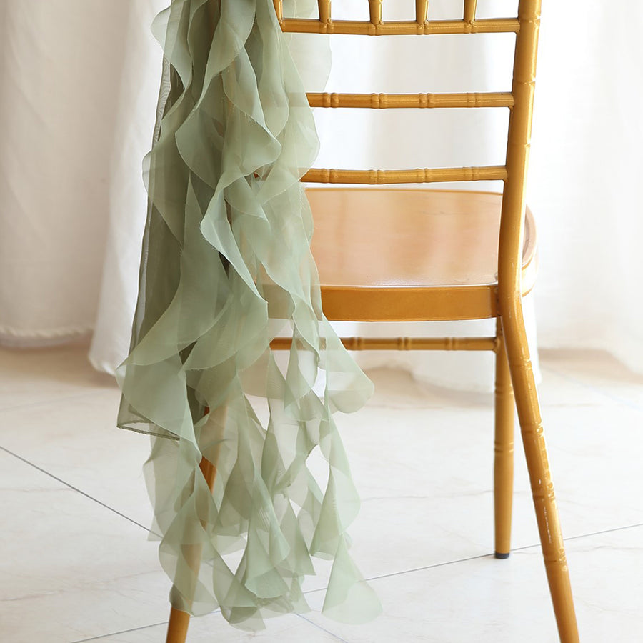 Eucalyptus Sage Green Chiffon Curly Chair Sash#whtbkgd