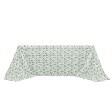 Dusty Sage Green Floral Polyester Rectangular Tablecloth - 90"x156" for 8 Foot Table With Floor-Length Drop