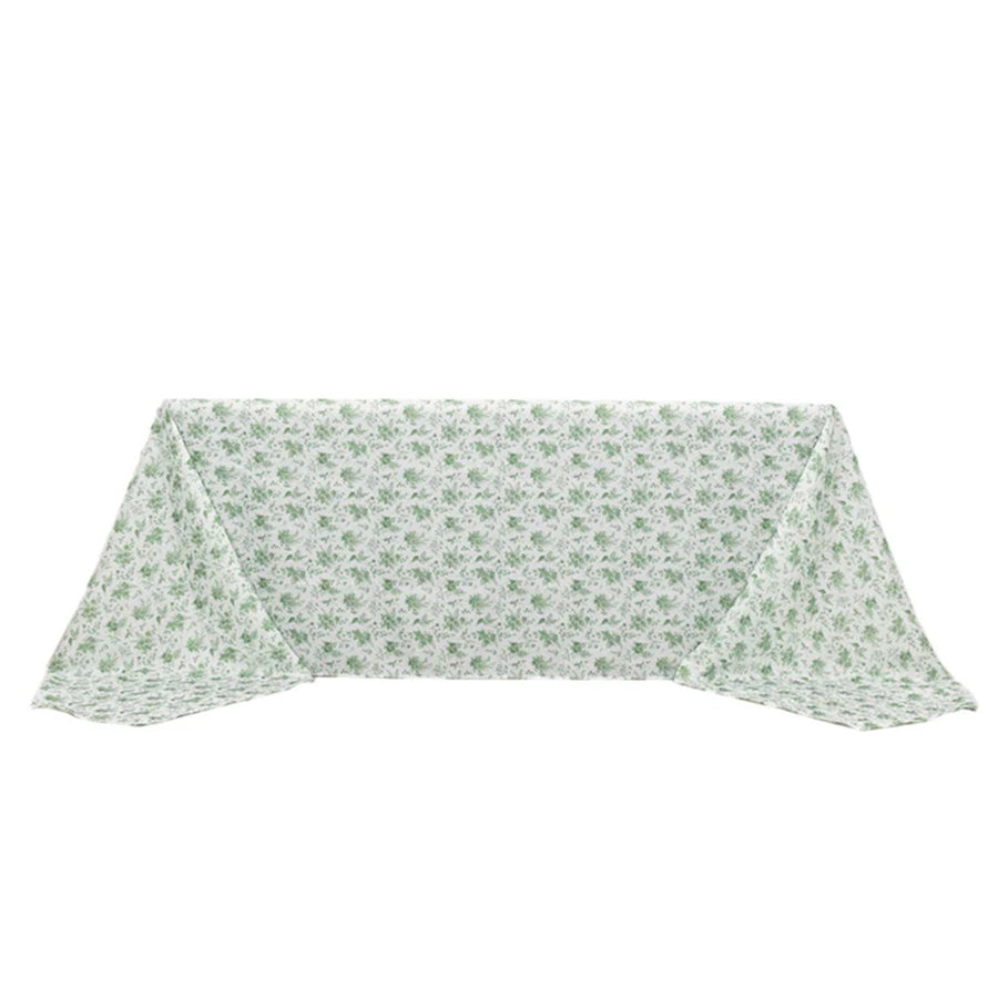 Dusty Sage Green Polyester Rectangular Tablecloth in French Toile Pattern