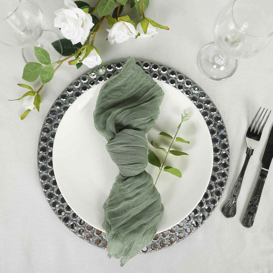 5 Pack | Dusty Sage Green Gauze Cheesecloth Boho Dinner Napkins | 24x19Inch
