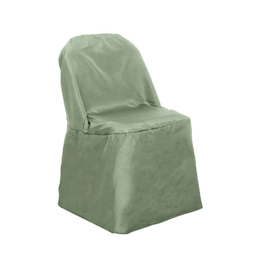 Dusty Sage Green Polyester Folding Round Chair Cover, Reusable Stain Resistant Chair Cover