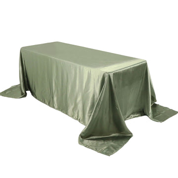 90"x132" Dusty Sage Green Satin Seamless Rectangular Tablecloth for 6 Foot Table With Floor-Length Drop