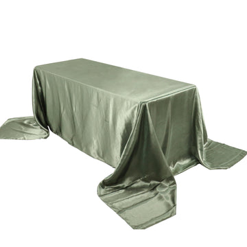 90"x156" Dusty Sage Green Seamless Satin Rectangular Tablecloth for 8 Foot Table With Floor-Length Drop