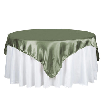 72"x72" Dusty Sage Green Seamless Satin Square Table Overlay
