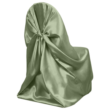Dusty Sage Green Satin Self-Tie Universal Chair Cover, Folding, Dining, Banquet and Standard Size Chair Cover
