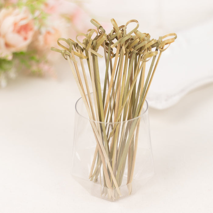 6inch Eco Friendly Twisted Knot Party Picks, Bamboo Skewers, Decorative Top Cocktail Sticks
