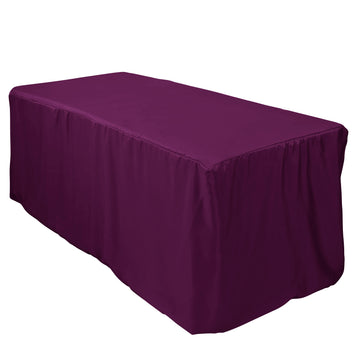 Eggplant Fitted Polyester Rectangle Tablecloth 6ft Table Cover For 72"x30" Tables
