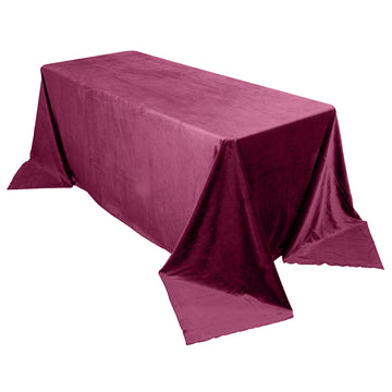 90"x132" Eggplant Seamless Premium Velvet Rectangle Tablecloth, Reusable Linen for 6 Foot Table With Floor-Length Drop