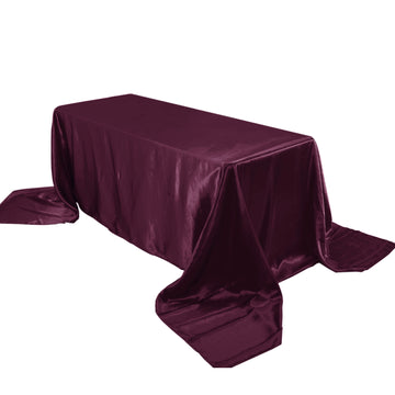 90"x156" Eggplant Seamless Satin Rectangular Tablecloth for 8 Foot Table With Floor-Length Drop