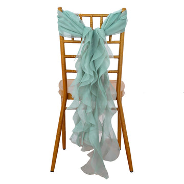 Eucalyptus Sage Chiffon Curly Chair Sash