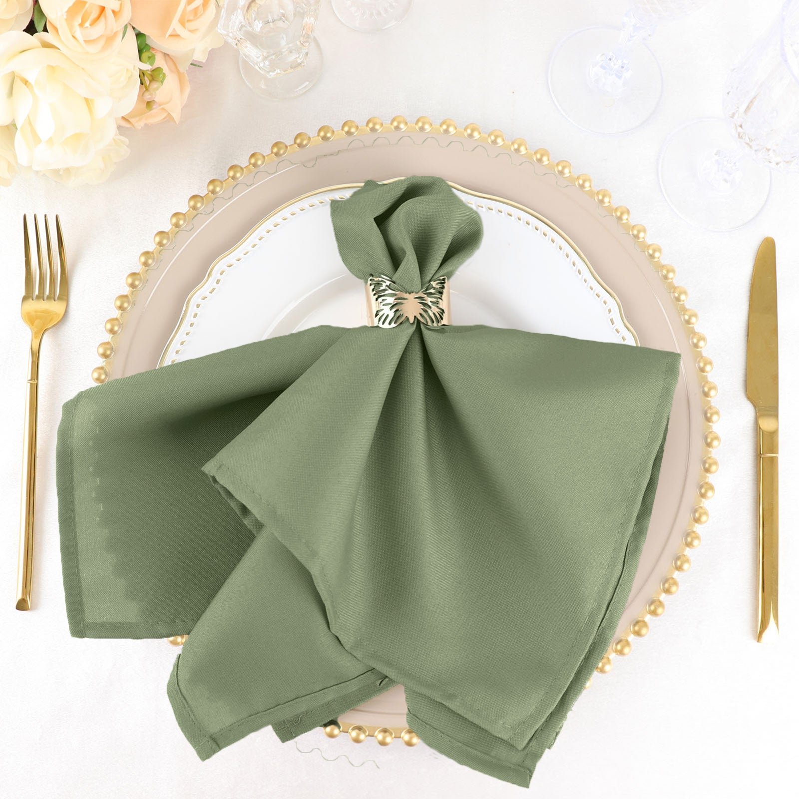 5 Pack | Olive Green Seamless Cloth Dinner Napkins, Wrinkle Resistant Linen  | 17x17