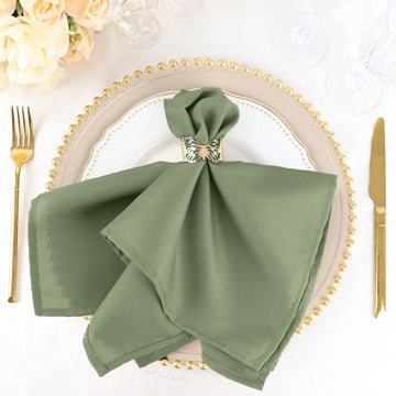 5 Pack | Eucalyptus Sage Green Seamless Cloth Dinner Napkins, Wrinkle Resistant Linen | 17"x17"
