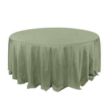 132" Dusty Sage Green Seamless Polyester Round Tablecloth for 6 Foot Table With Floor-Length Drop