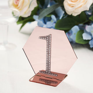 Elegant Rose Gold Acrylic Hexagon Wedding Table Sign Holders