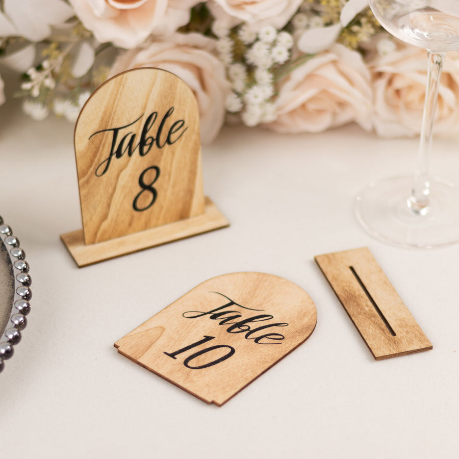 20 Pack Natural Rustic Wooden Arch 1-20 Table Numbers With Holder Base - 4.5inch Tall