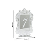 Silver Mirror Arch Acrylic Table Numbers (1-10) - 6"x7" Wedding Reception Signs with Baroque Lace