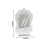 Silver Mirror Arch Acrylic Table Numbers (11-20) - 6"x7" Wedding Reception Signs with Baroque Lace