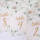 25 Pack White Green Double Sided Paper Table Sign Cards with Eucalyptus Leaves