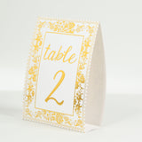 25 Pack White Metallic Gold Wedding Table Numbers With French Toile Floral