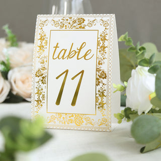 <span style="background-color:transparent;color:#111111;">Double-Sided White &amp; Gold Floral Table Number Signs</span>
