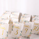 25 Pack White Gold Wedding Table Numbers With Peony Flowers and Foil Numbers Print