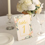 25 Pack White Gold Wedding Table Numbers With Peony Flowers and Foil Numbers Print