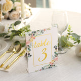 25 Pack White Gold Double Sided Paper Table Sign Cards with Peony Floral