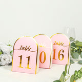 25 Pack Blush Arch Table Numbers Tent Cards with Metallic Gold Foil 1-25 Numbers Print