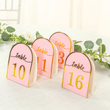 25 Pack Blush Arch Table Numbers Tent Cards with Metallic Gold Foil 1-25 Numbers Print