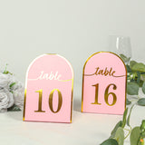 25 Pack Blush Arch Table Numbers Tent Cards with Metallic Gold Foil 1-25 Numbers Print