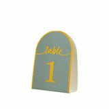 25 Pack Dusty Blue Arch Table Numbers Tent Cards with Metallic Gold Foil#whtbkgd