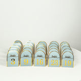 25 Pack Dusty Blue Arch Table Numbers Tent Cards with Metallic Gold Foil