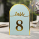 25 Pack Dusty Blue Arch Table Numbers Tent Cards with Metallic Gold Foil